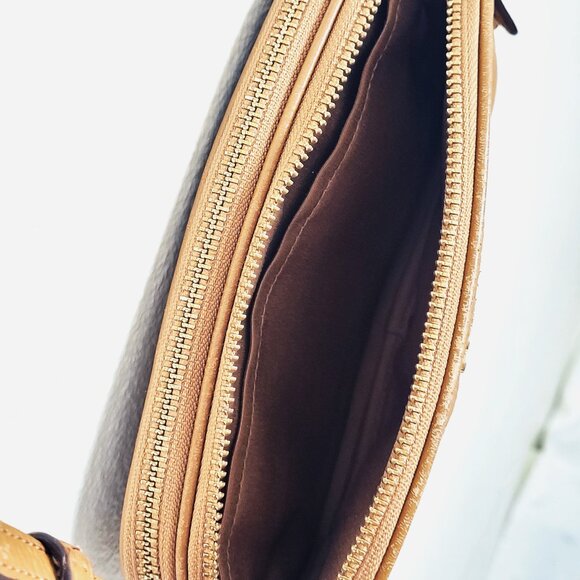 COACH Small Tan Leather Crossbody Bag Two Zip Compartments Adjustable Strap - Picture 5 of 6